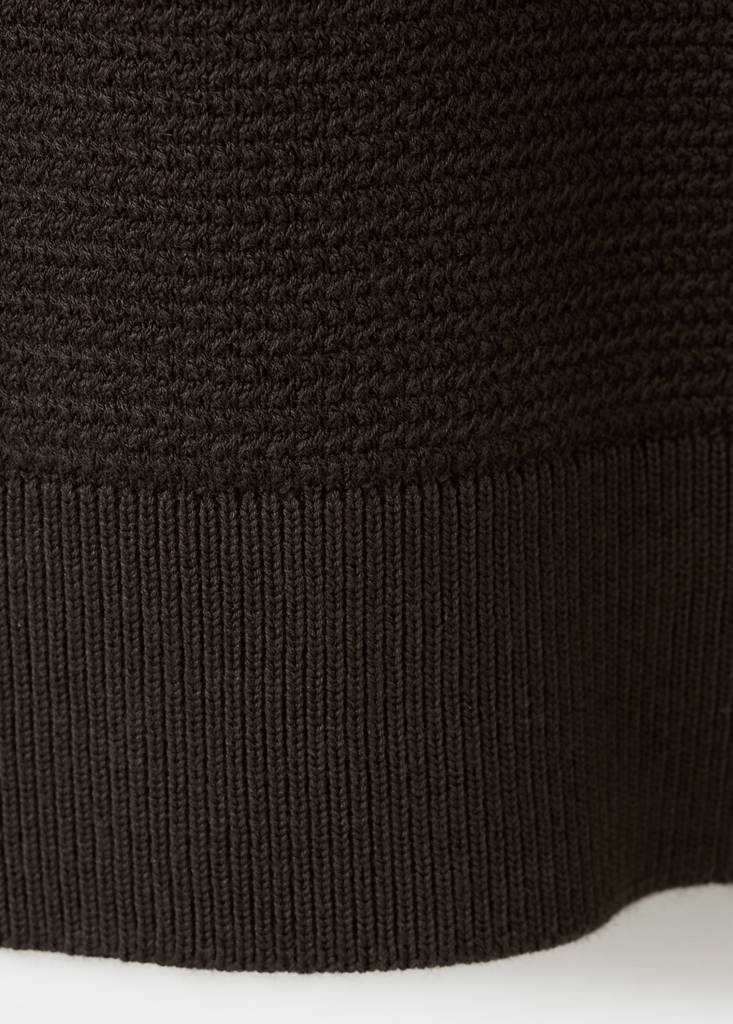 Fine-knit cotton-blend jersey with textured zip-up fastening — Brown