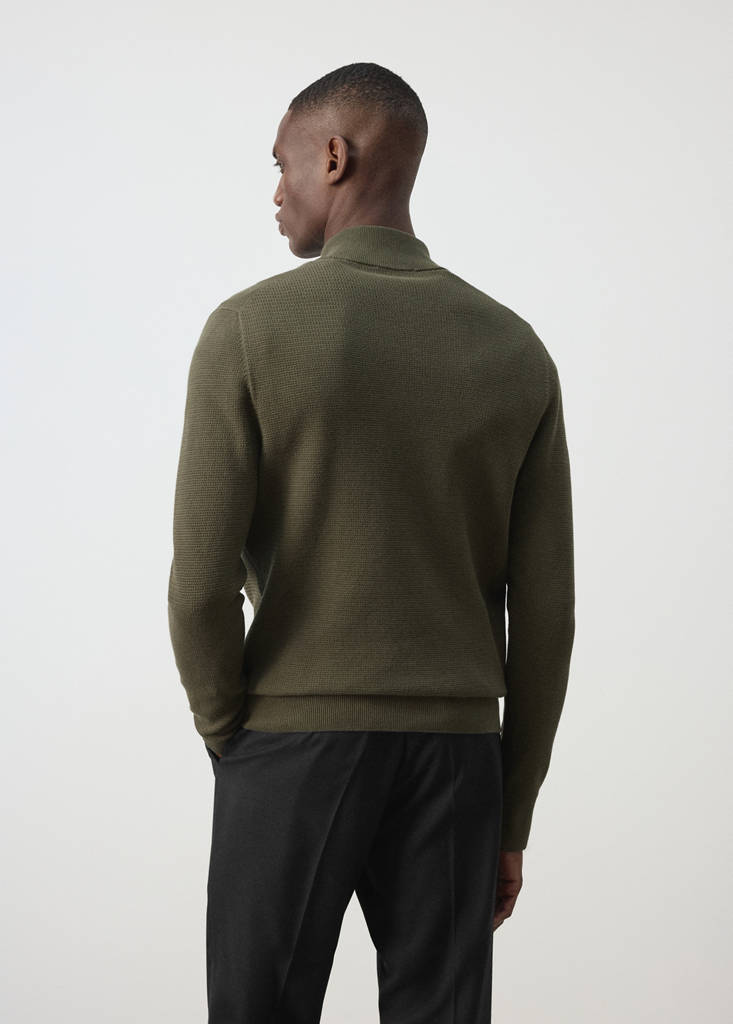 Fine-knit cotton-blend jersey with textured zip-up fastening — Olive Green