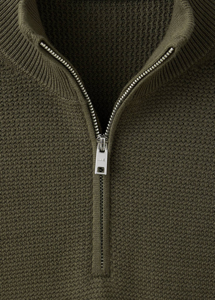 Fine-knit cotton-blend jersey with textured zip-up fastening — Olive Green