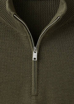 Fine-knit cotton-blend jersey with textured zip-up fastening — Olive Green 7