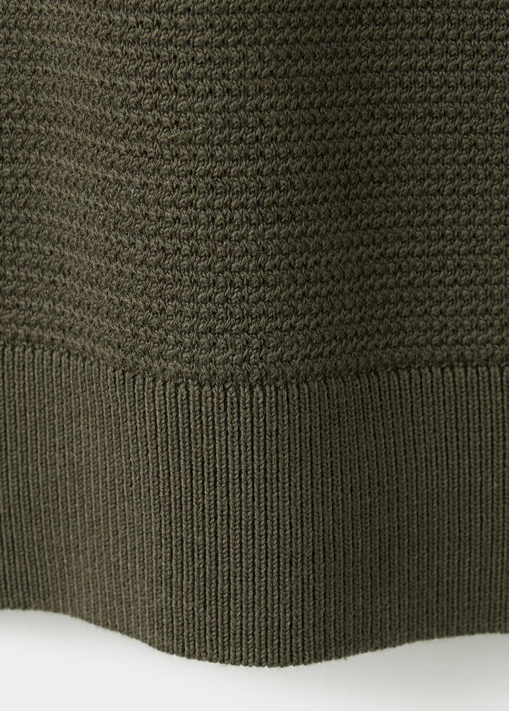 Fine-knit cotton-blend jersey with textured zip-up fastening — Olive Green