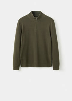 Fine-knit cotton-blend jersey with textured zip-up fastening — Olive Green 6
