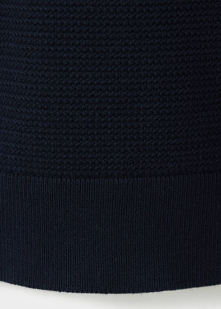 Fine-knit cotton-blend jersey with textured zip-up fastening — Navy