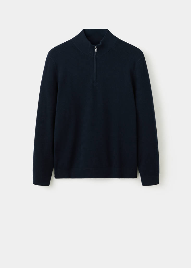 Fine-knit cotton-blend jersey with textured zip-up fastening — Navy