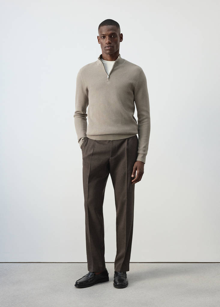 Fine-knit cotton-blend jersey with textured zip-up fastening — Mink Grey