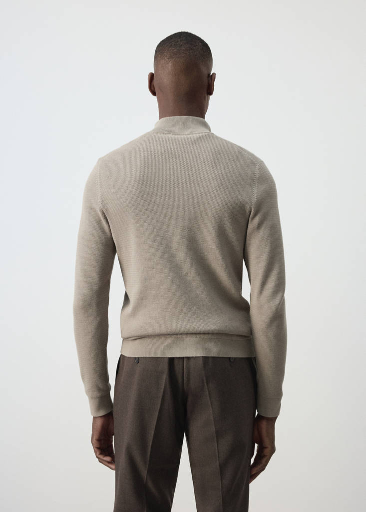 Fine-knit cotton-blend jersey with textured zip-up fastening — Mink Grey