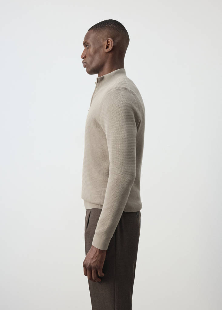 Fine-knit cotton-blend jersey with textured zip-up fastening — Mink Grey