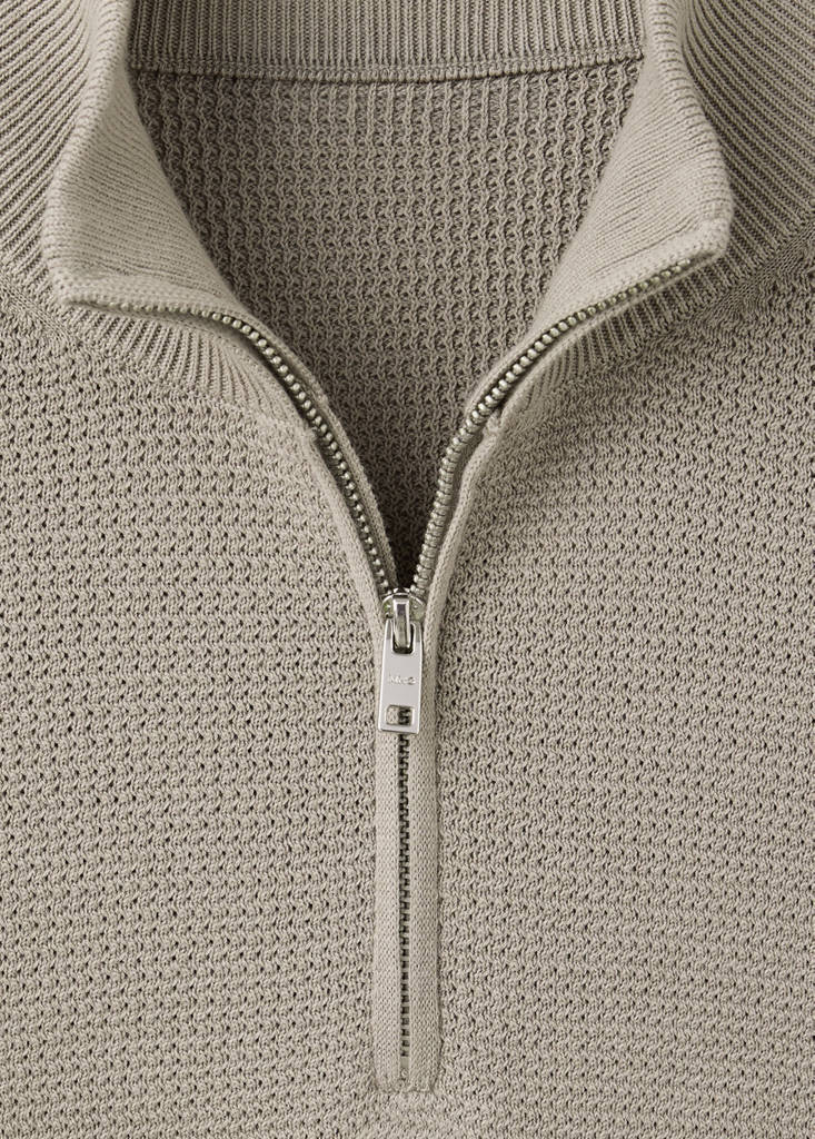 Fine-knit cotton-blend jersey with textured zip-up fastening — Mink Grey