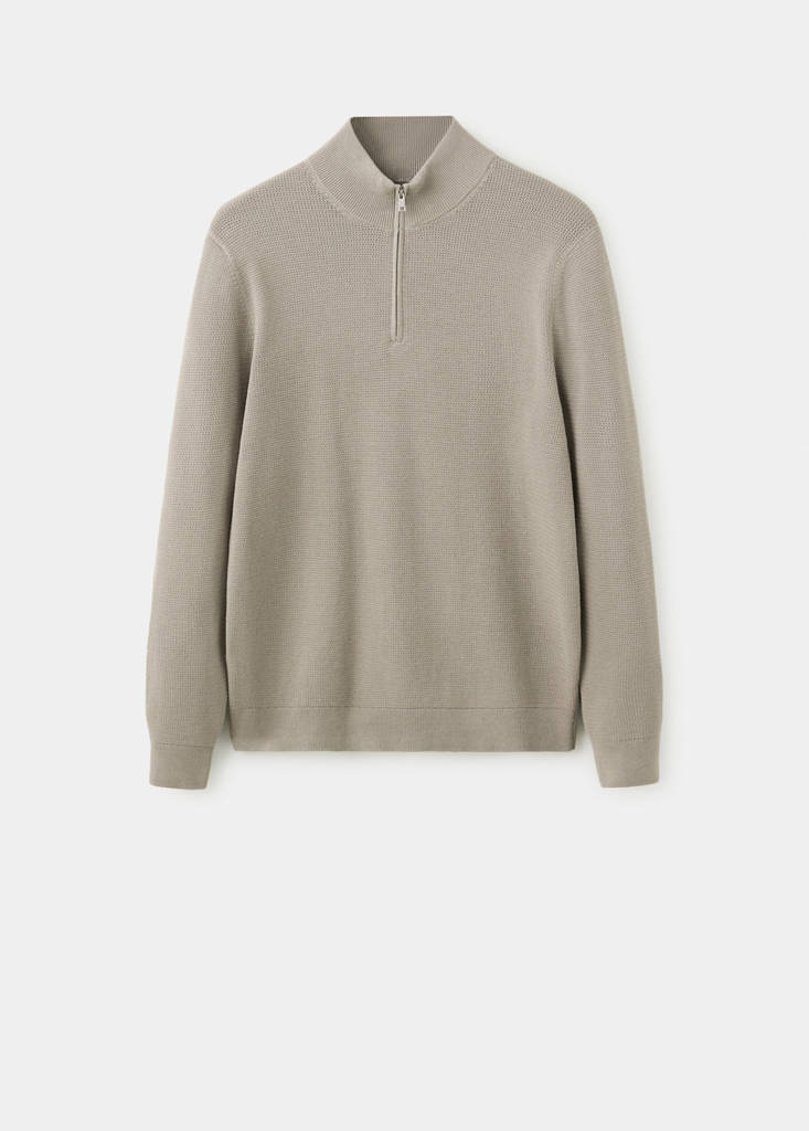 Fine-knit cotton-blend jersey with textured zip-up fastening — Mink Grey