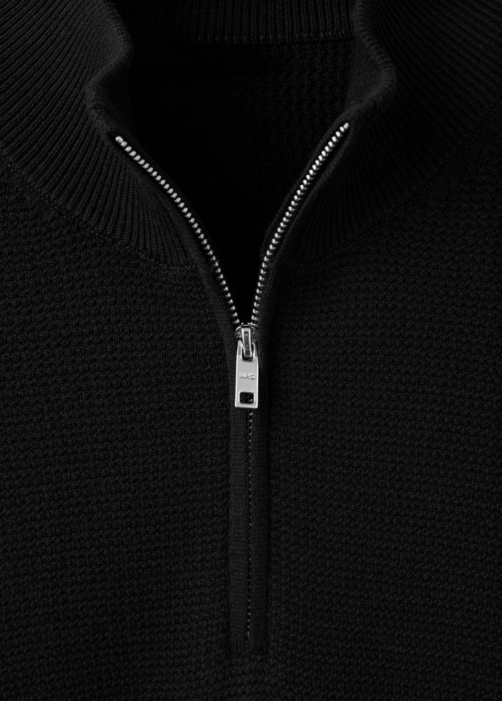 Fine-knit cotton-blend jersey with textured zip-up fastening — Black