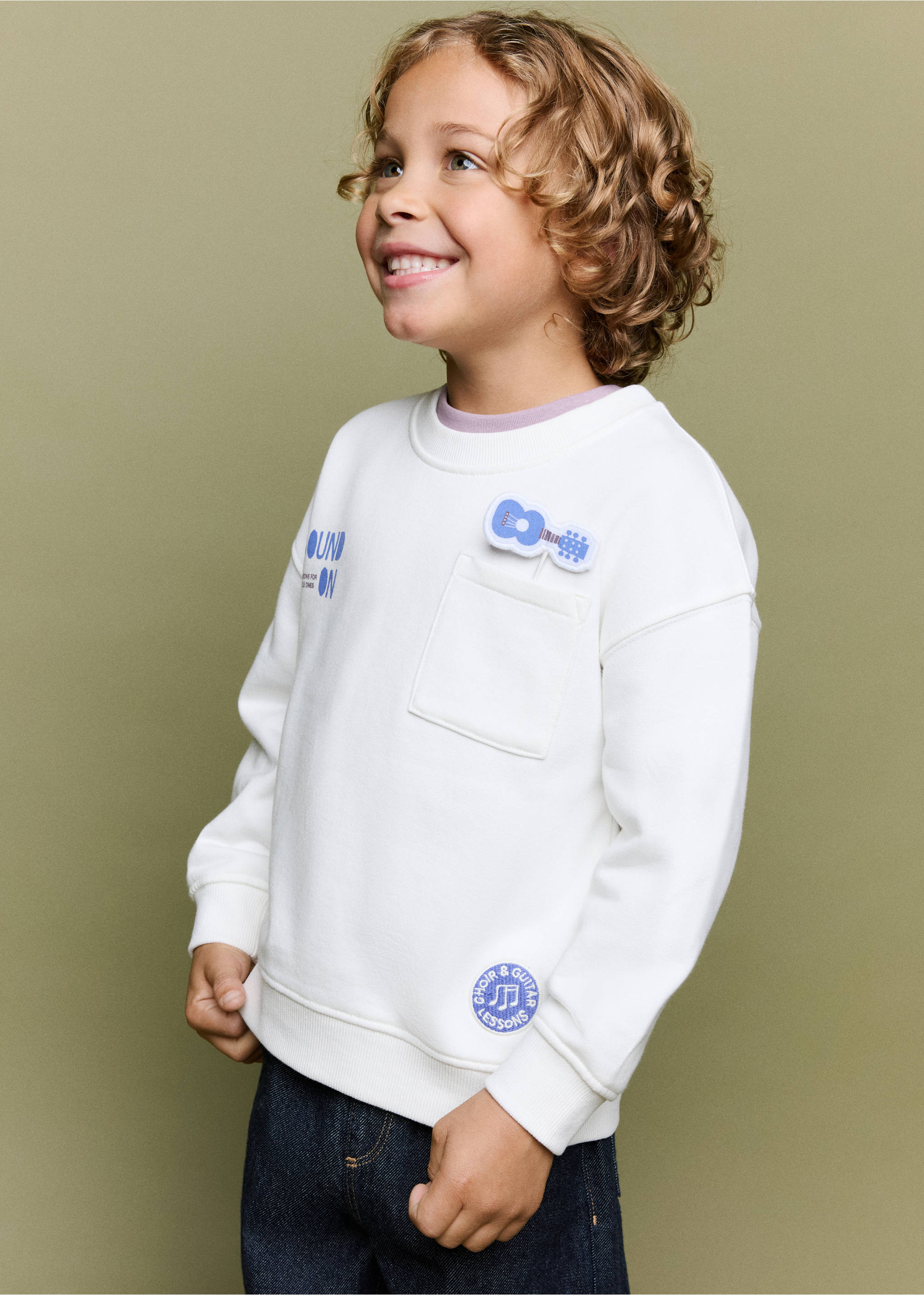 Printed sweatshirt 100% cotton - General plane, White. Ref: 37054426-00.