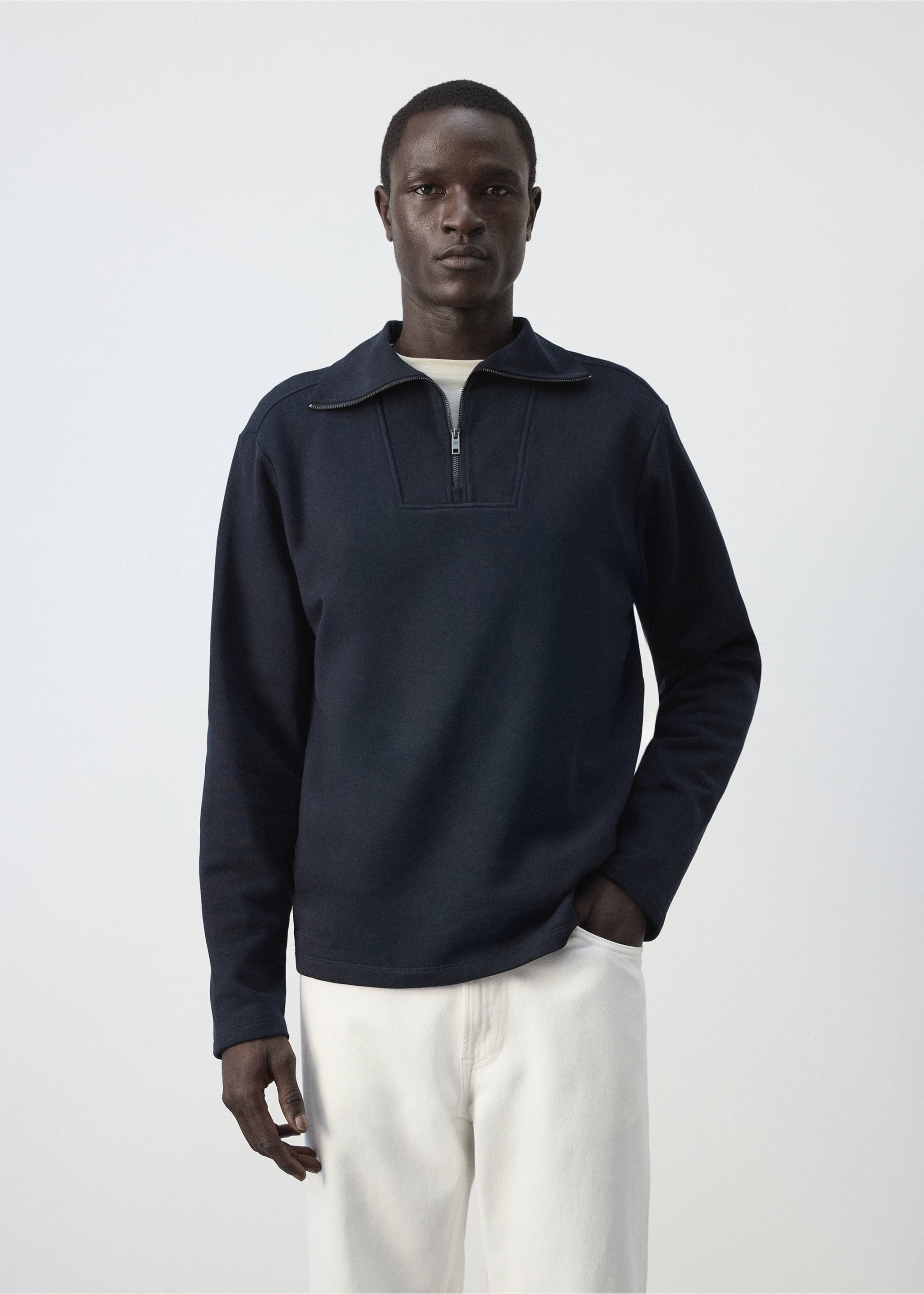 Relaxed-fit cotton sweatshirt - Medium plane, Navy. Ref: 37054435-00.