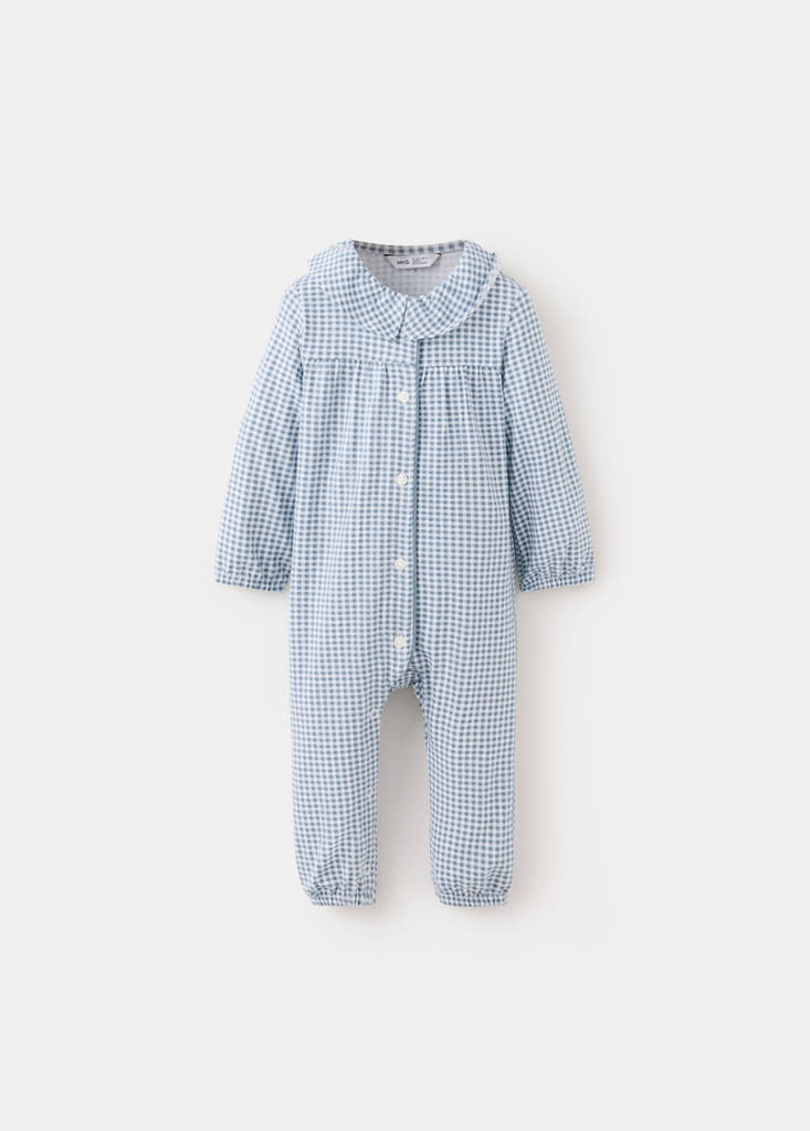 Gingham print pyjama onesie — Blue