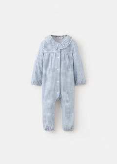 Gingham print pyjama onesie — Blue 1