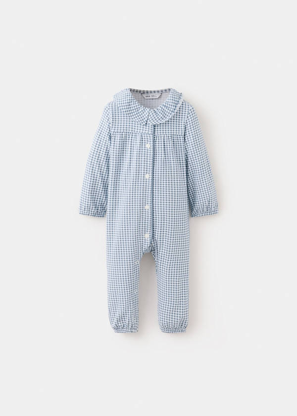 Gingham print pyjama onesie — Blue