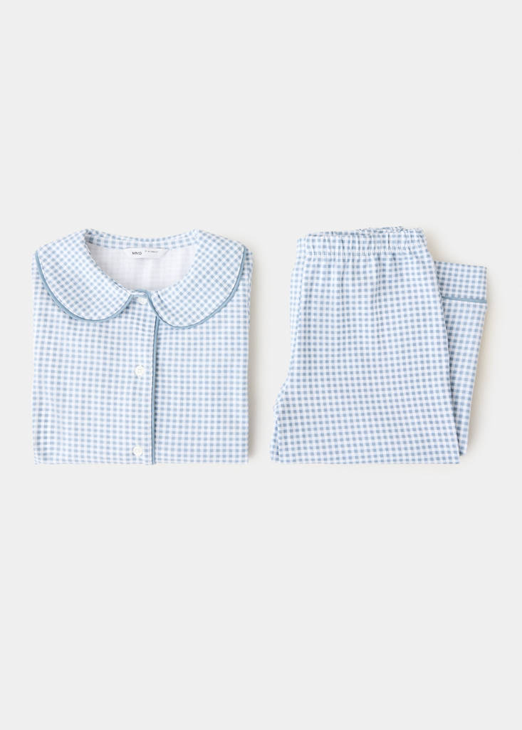 Gingham print full pyjamas set — Blue