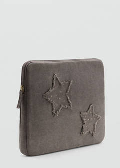 Canvas laptop case with embroidered stars — Light Heather Grey 2