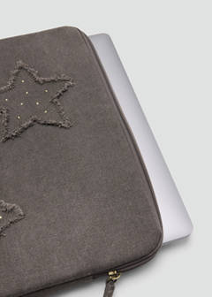 Canvas laptop case with embroidered stars — Light Heather Grey 3