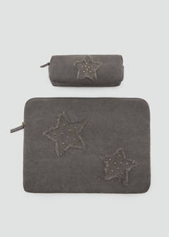 Canvas laptop case with embroidered stars — Light Heather Grey 4