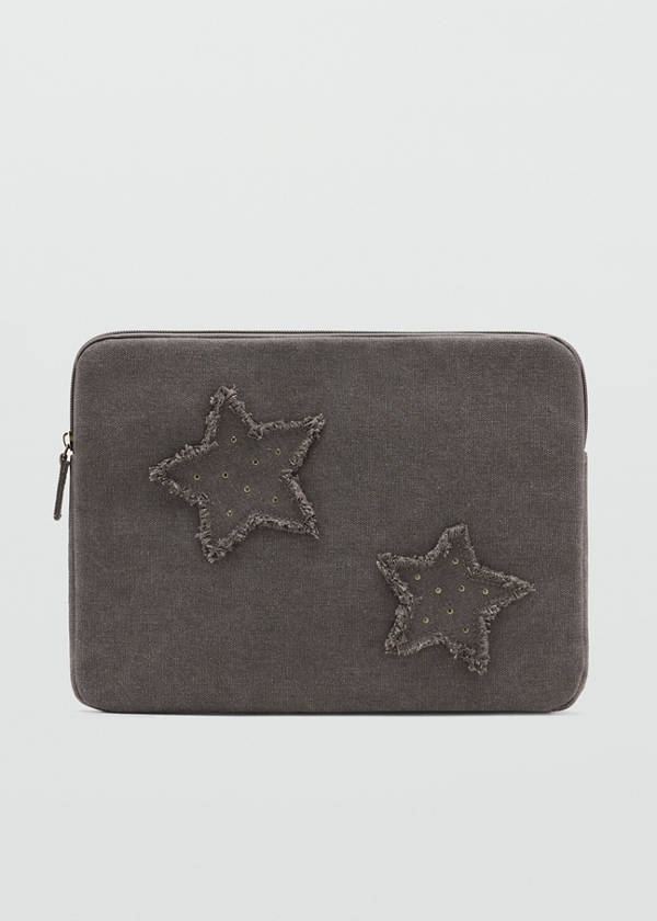 Canvas laptop case with embroidered stars — Light Heather Grey