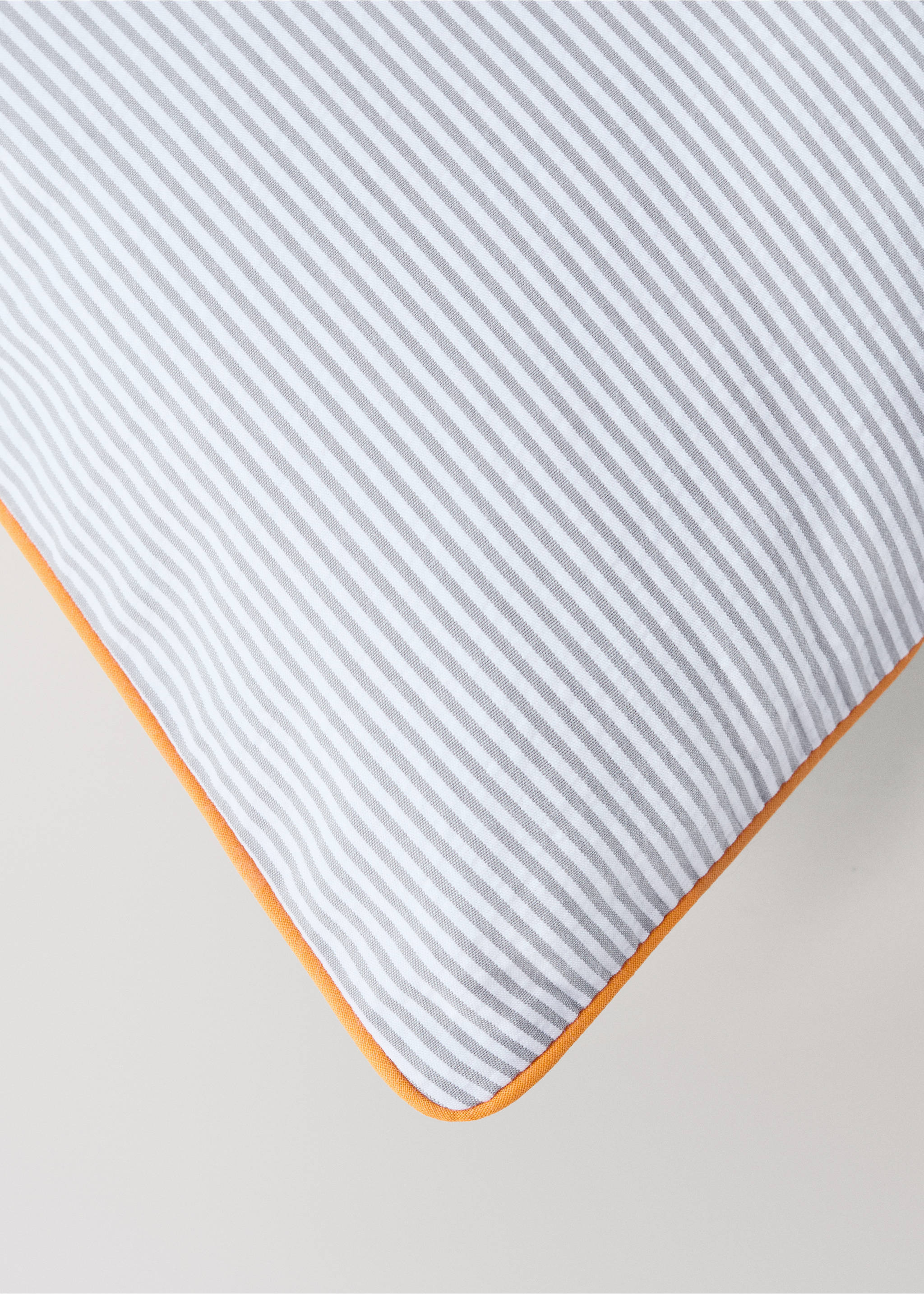 Grey and white striped cushion cover with orange piping., Grey. Ref: 37054456-00.