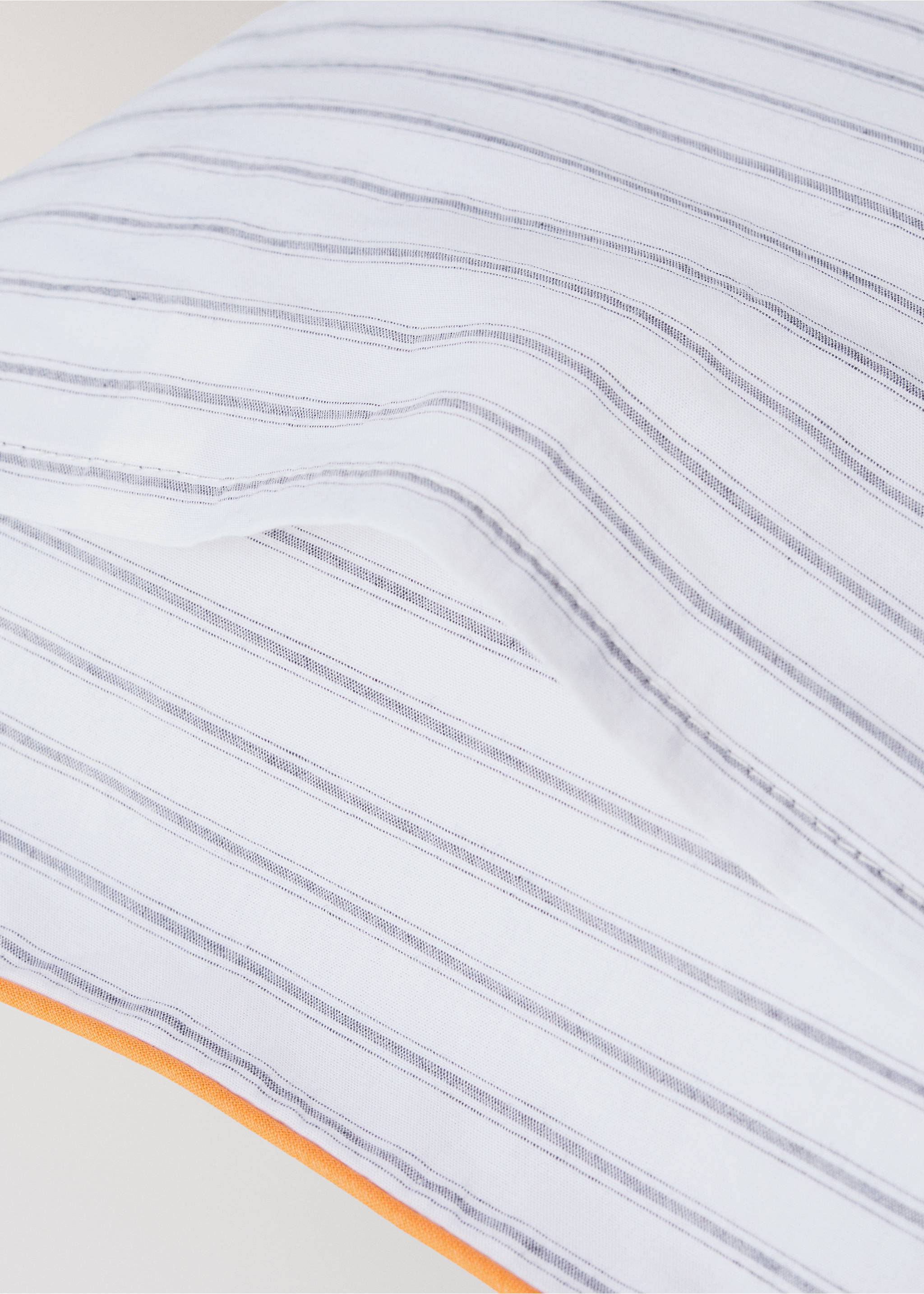 White bed cushion cover with grey stripes and orange trim., Grey. Ref: 37054456-00.