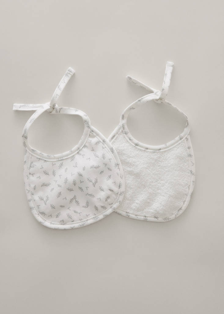 Printed muslin bib set — Ecru
