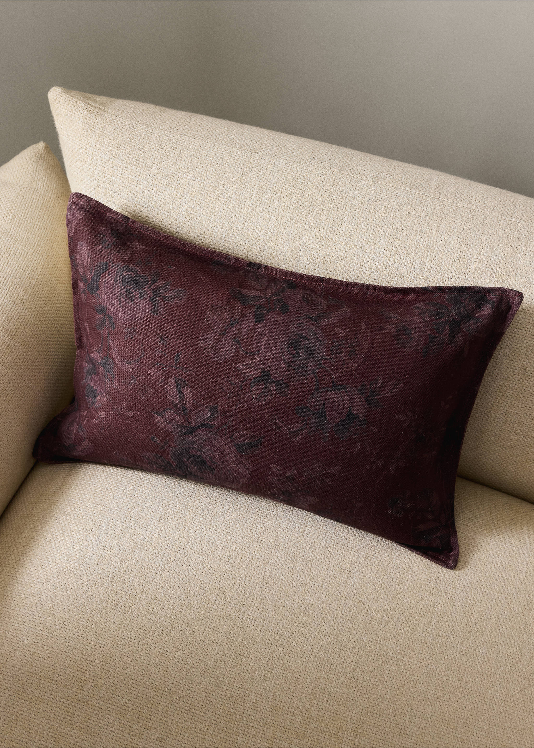 Floral cotton cushion cover 50 x 50 cm - General plane, Dark Red. Ref: 37054469-00.