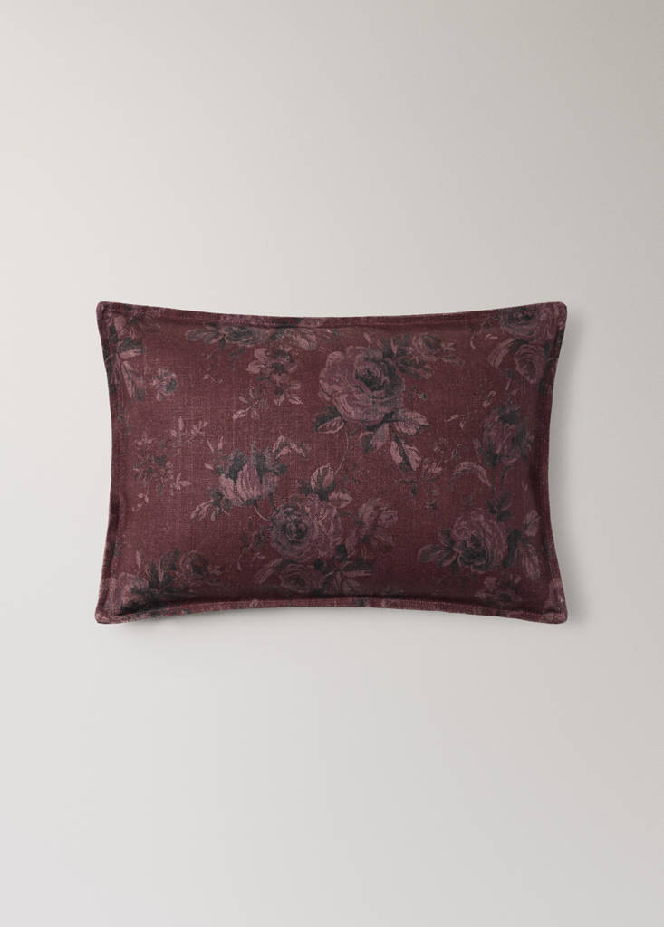 Floral cotton cushion cover 40x60 cm — Dark Red