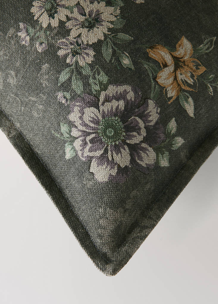 Floral cotton cushion cover 40x60 cm — Grey