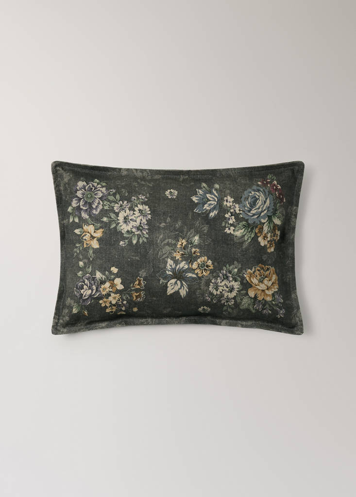Floral cotton cushion cover 40x60 cm — Grey
