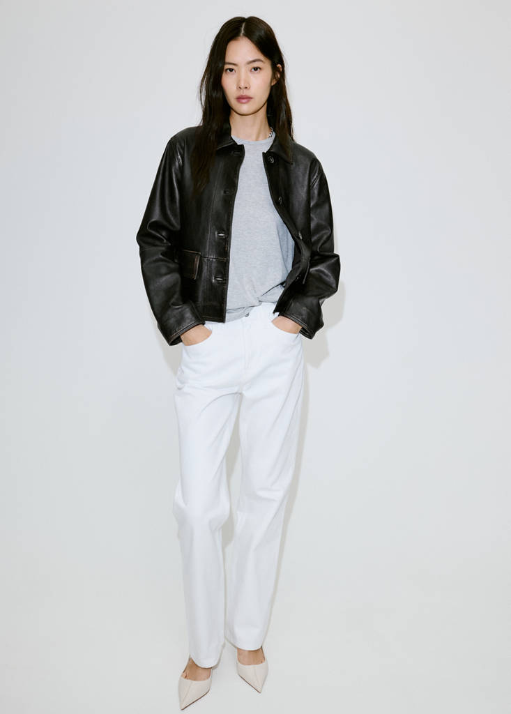 Leather jacket with worn effect — Brown