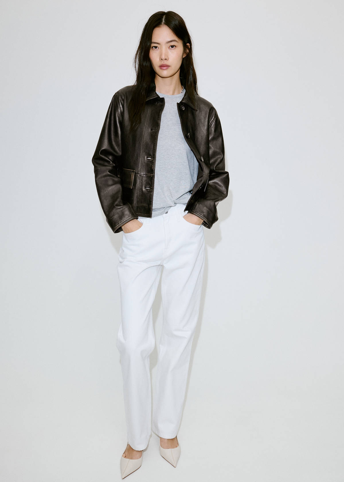 Leather jacket with worn effect — Brown