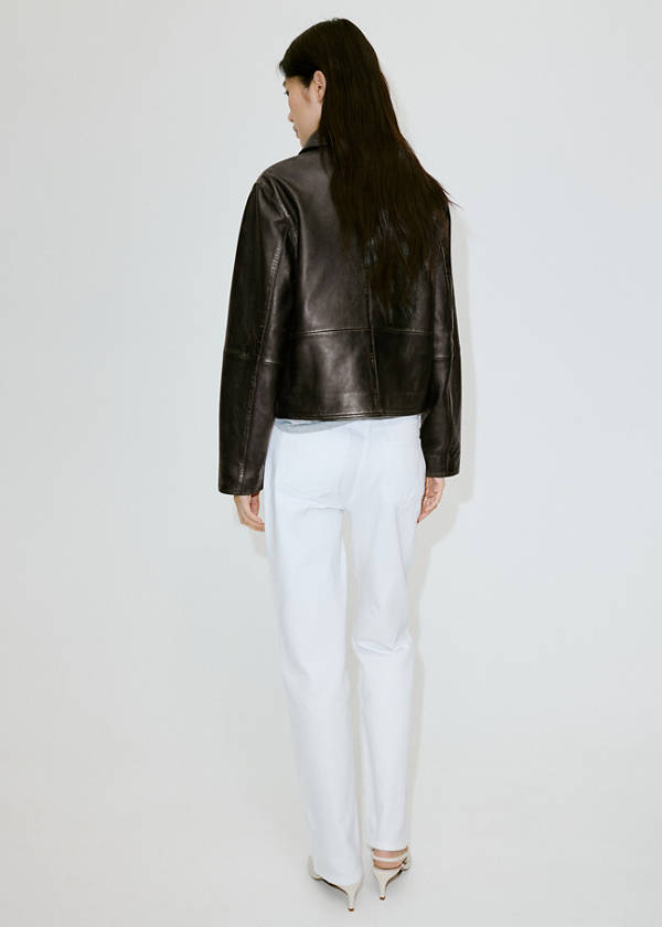 Leather jacket with worn effect — Brown