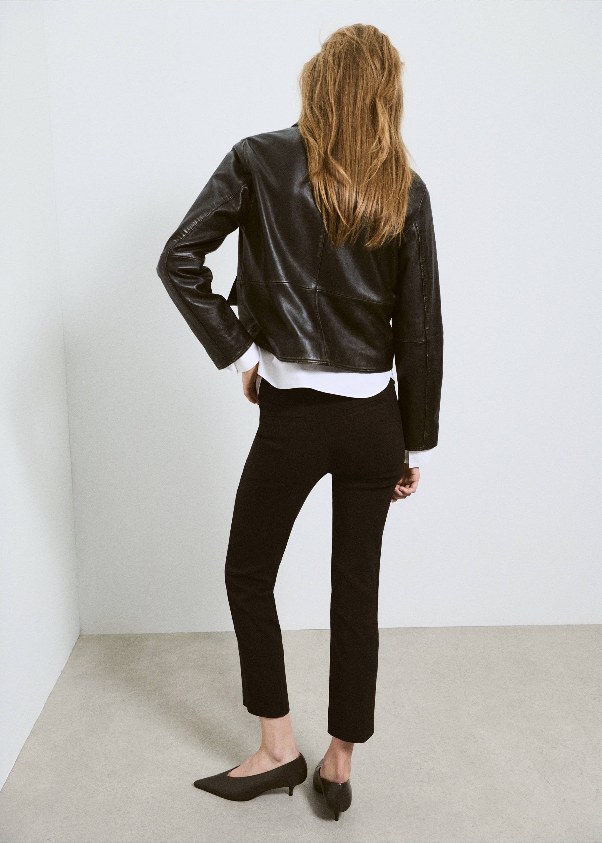 Leather jacket with worn effect - Reverse of the article, Brown. Ref: 37054777-02.