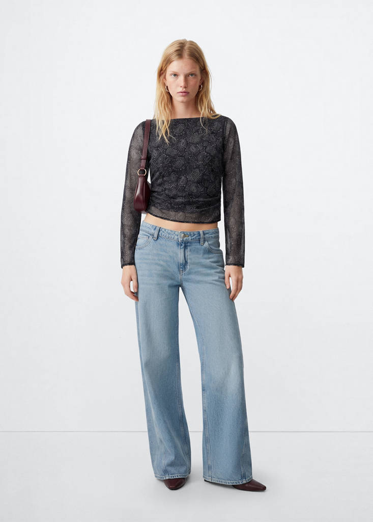 Paisley boat-neck blouse — Black