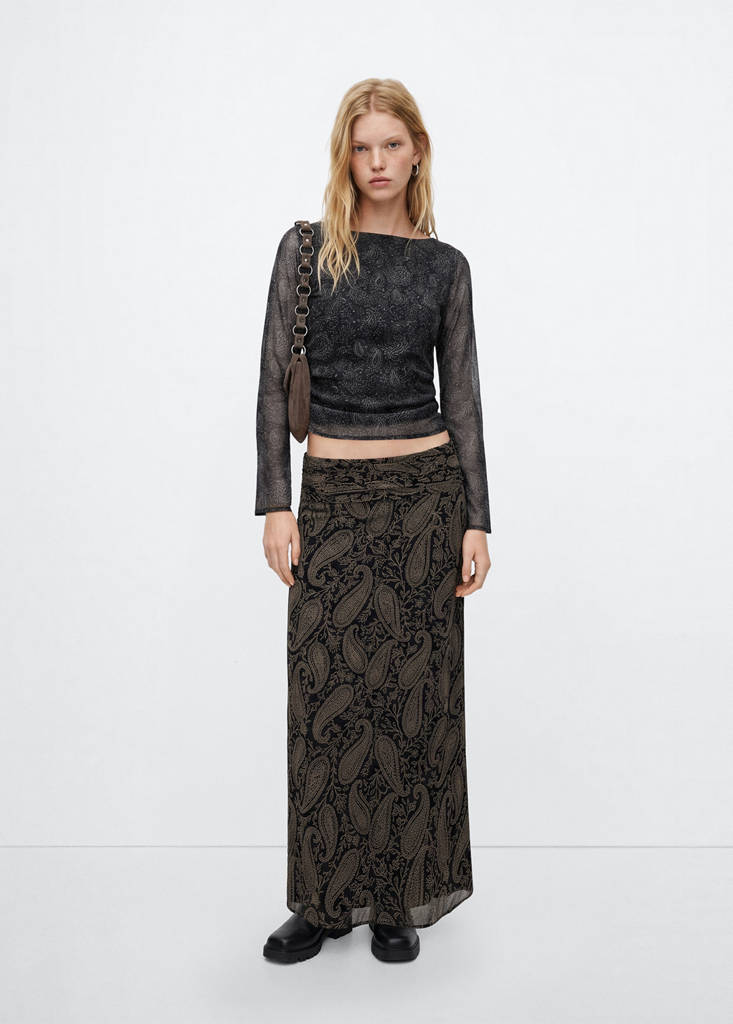 Paisley boat-neck blouse — Black