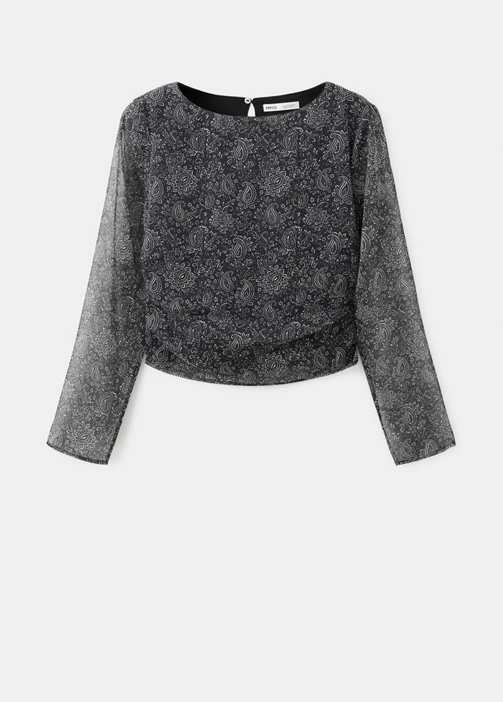 Paisley boat-neck blouse — Black