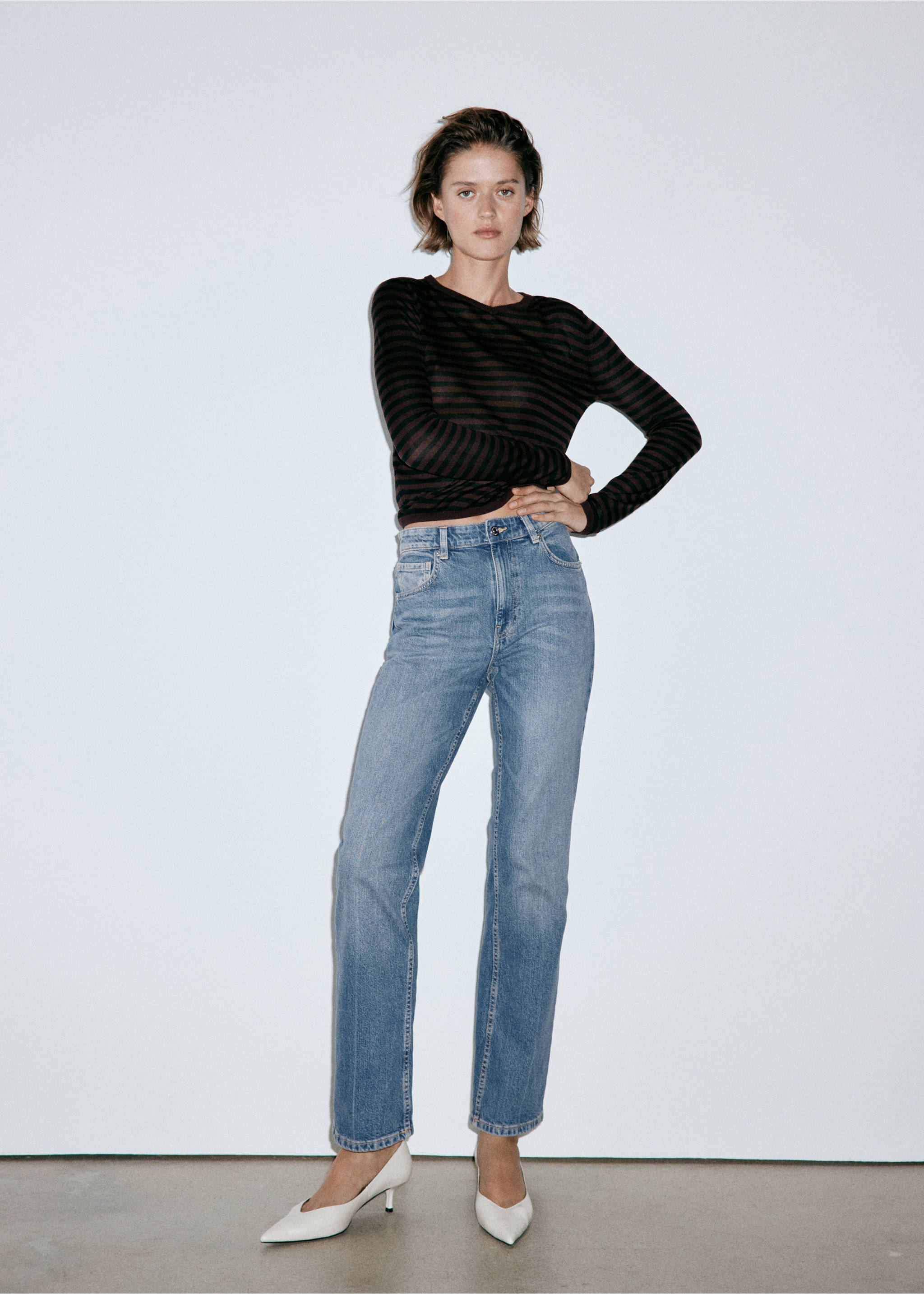 High waist straight jeans - General plane, Medium Blue. Ref: 37054780-00.