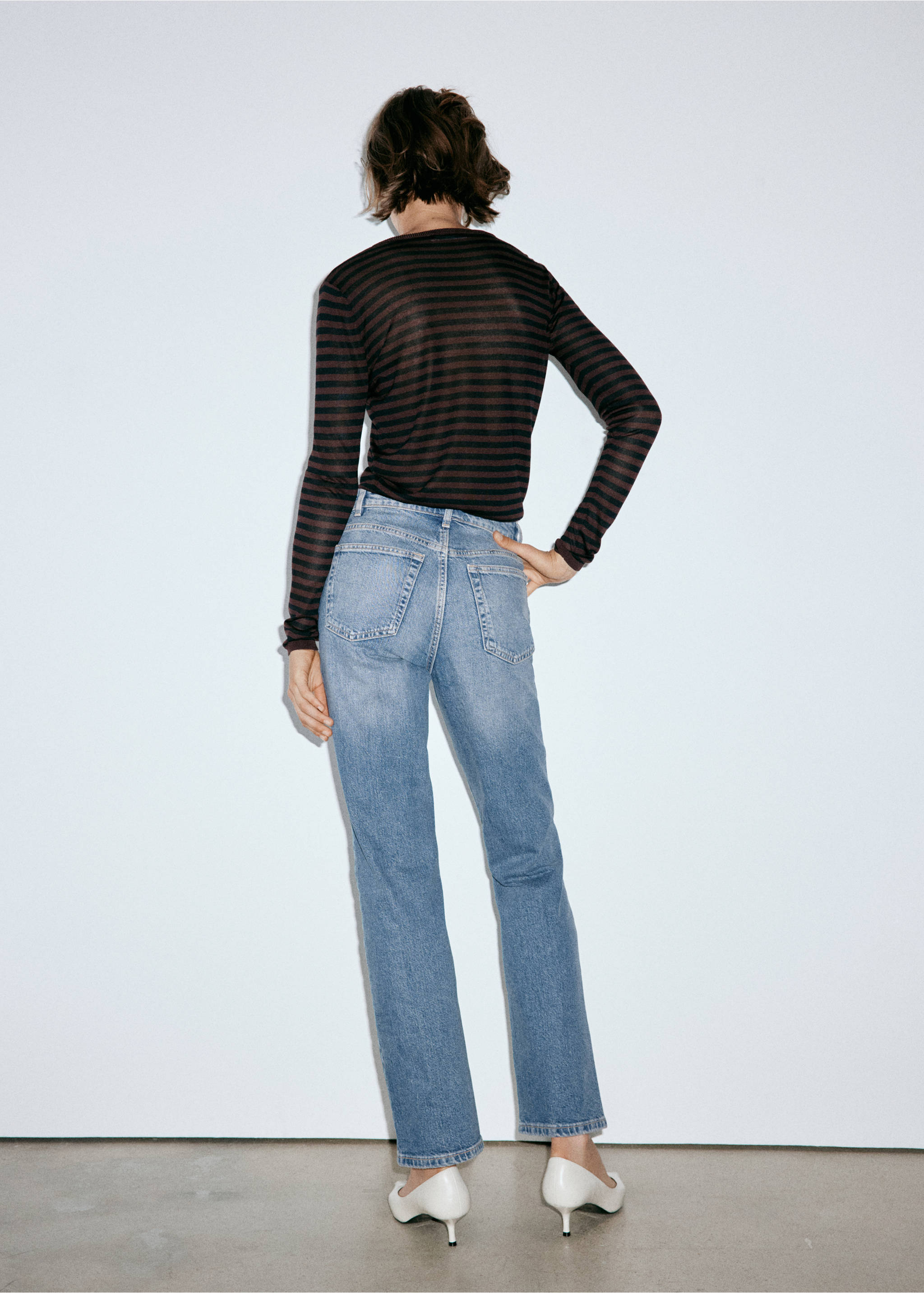 High waist straight jeans - Reverse of the article, Medium Blue. Ref: 37054780-00.