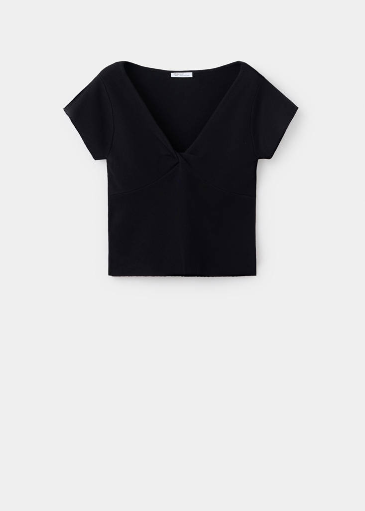 V-neck knit top — Black