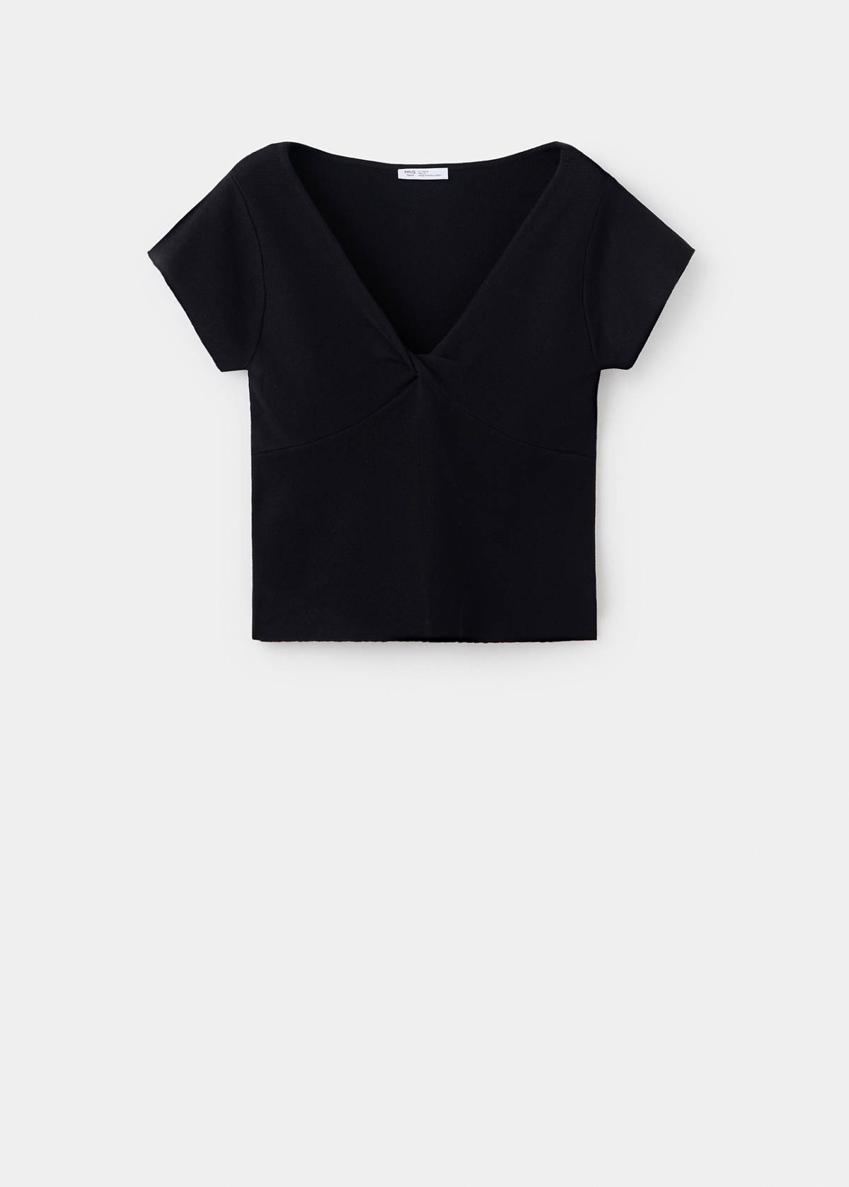 V-neck knit top — Black