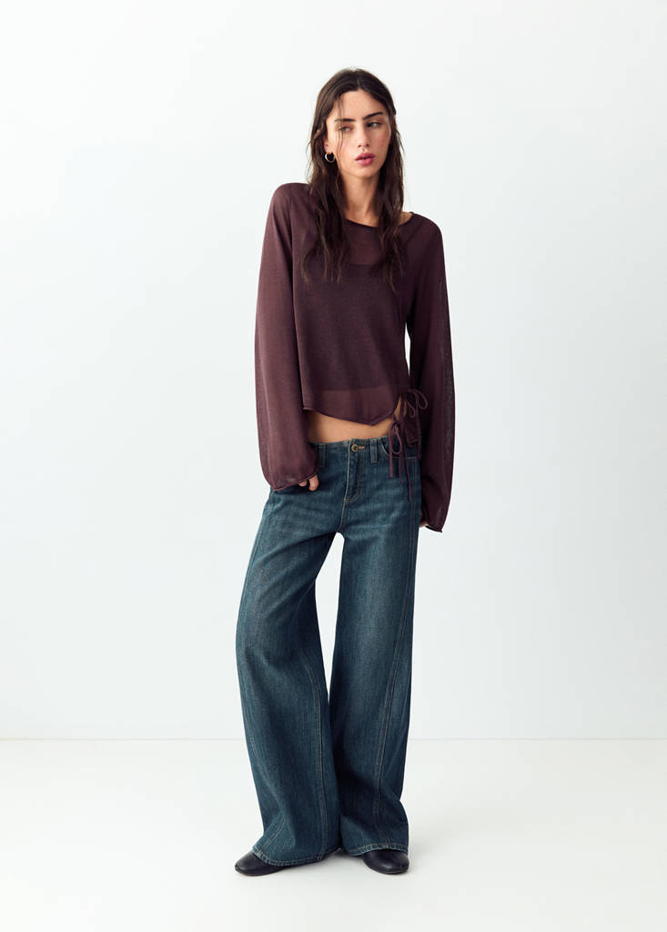 Wide-leg jeans with decorative stitching — Dark Vintage Blue