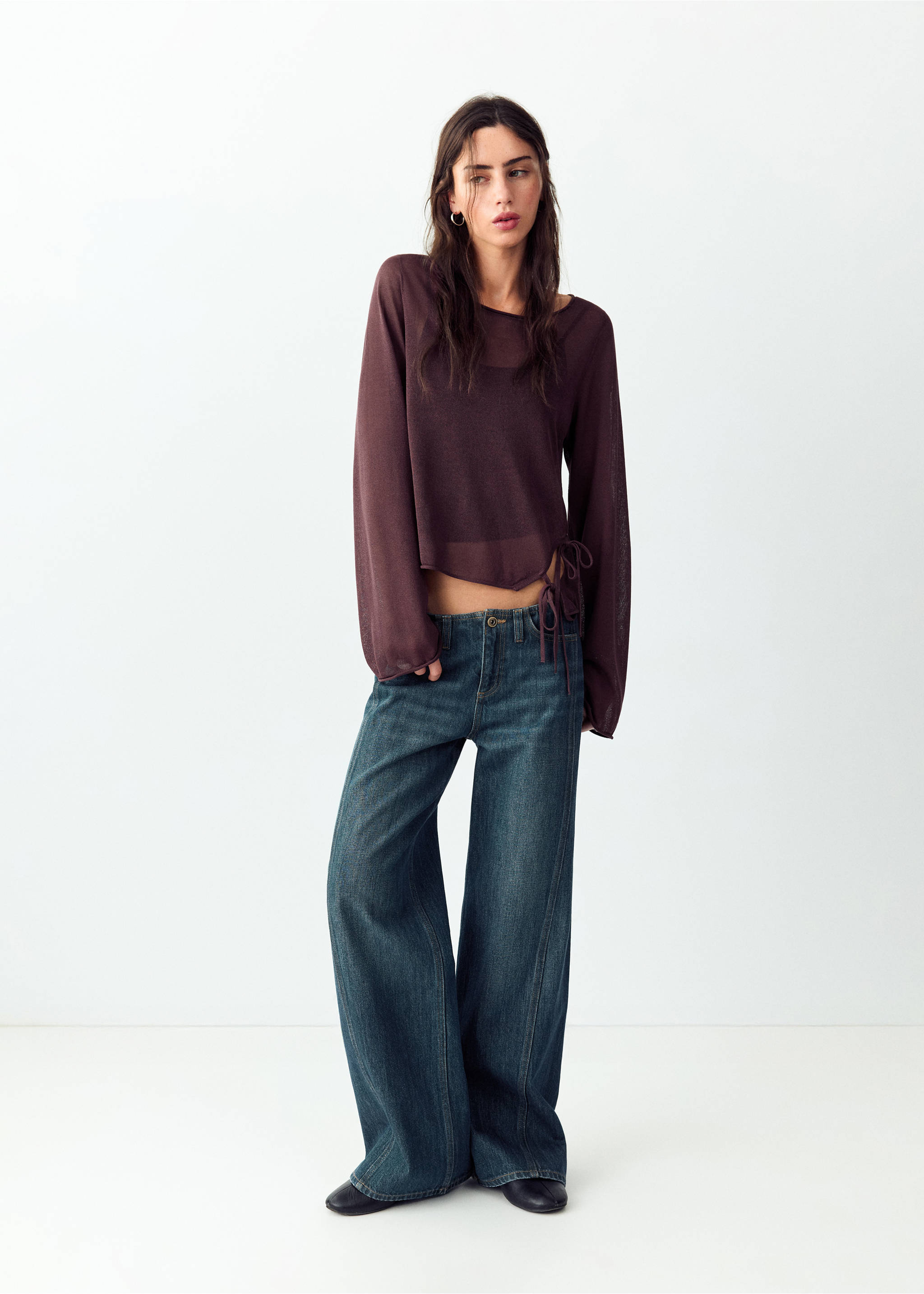 Low-rise wide-leg jeans with seam detail - General plane, Dark Vintage Blue. Ref: 37054784-00.