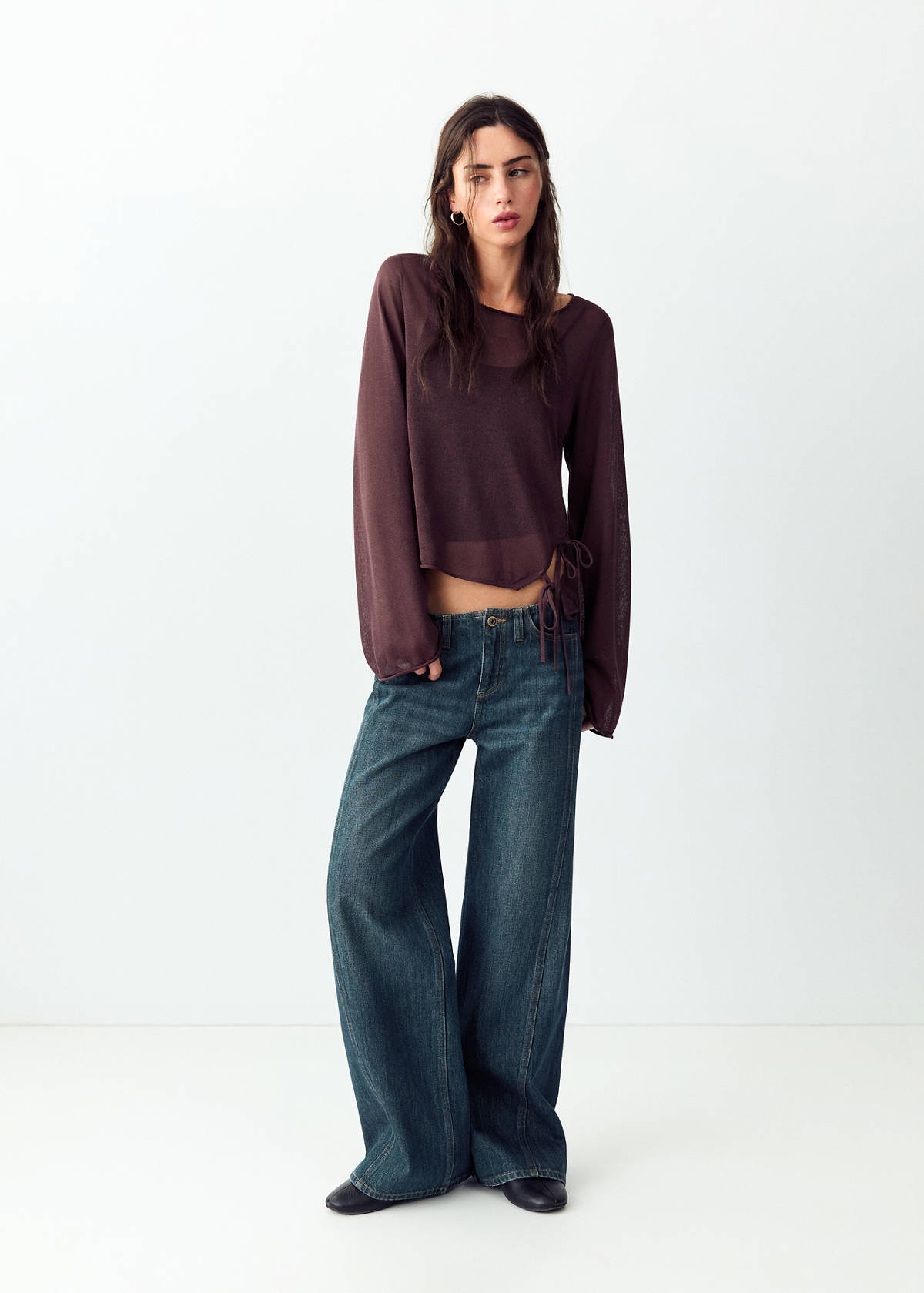 Wide-leg jeans with decorative stitching — Dark Vintage Blue