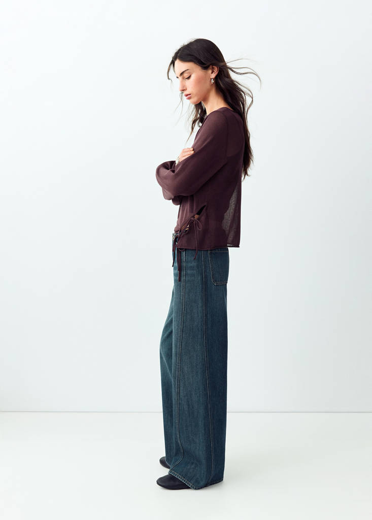 Wide-leg jeans with decorative stitching — Dark Vintage Blue