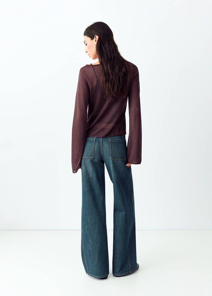 Wide-leg jeans with decorative stitching — Dark Vintage Blue