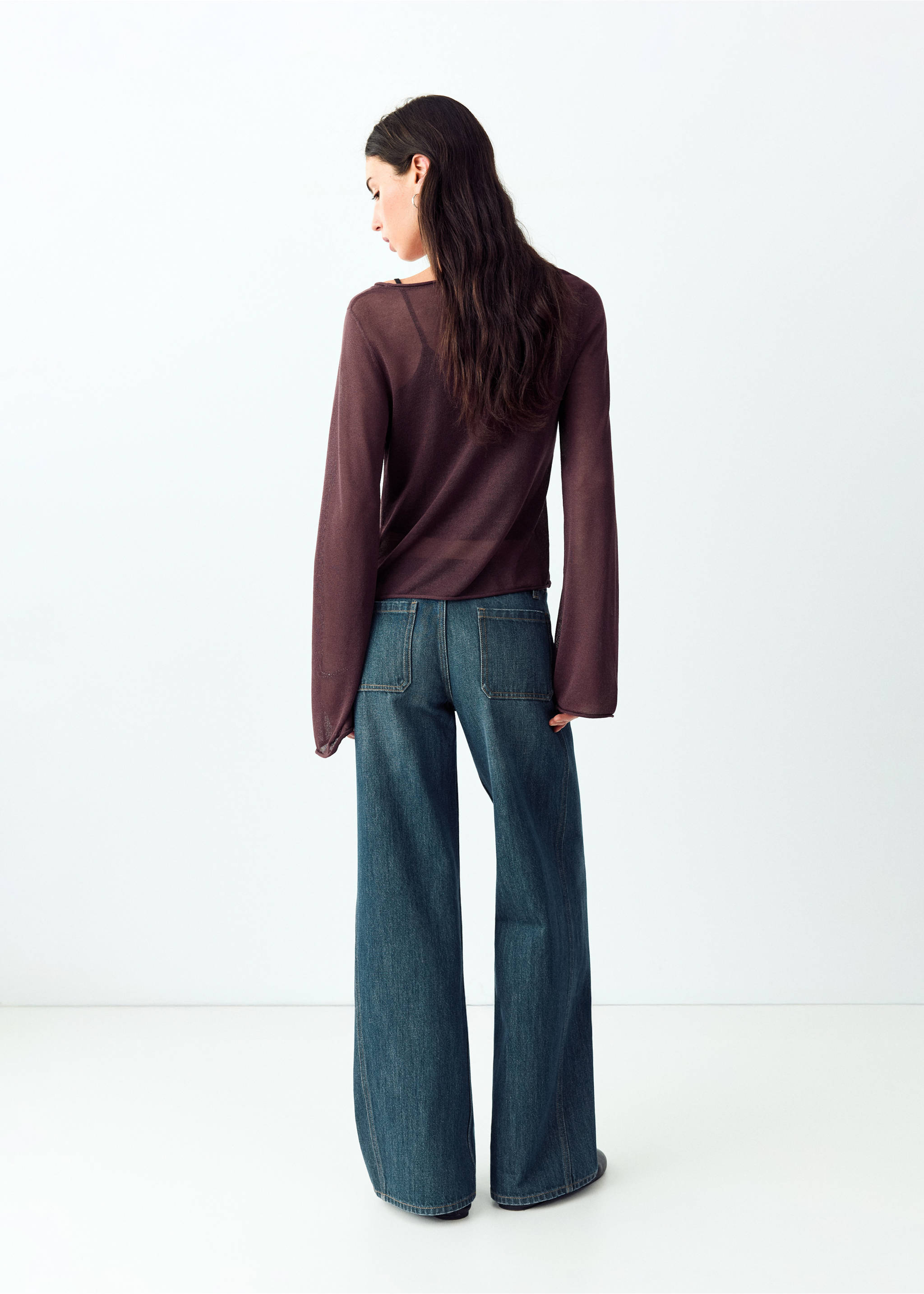 Low-rise wide-leg jeans with seam detail - Reverse of the article, Dark Vintage Blue. Ref: 37054784-00.