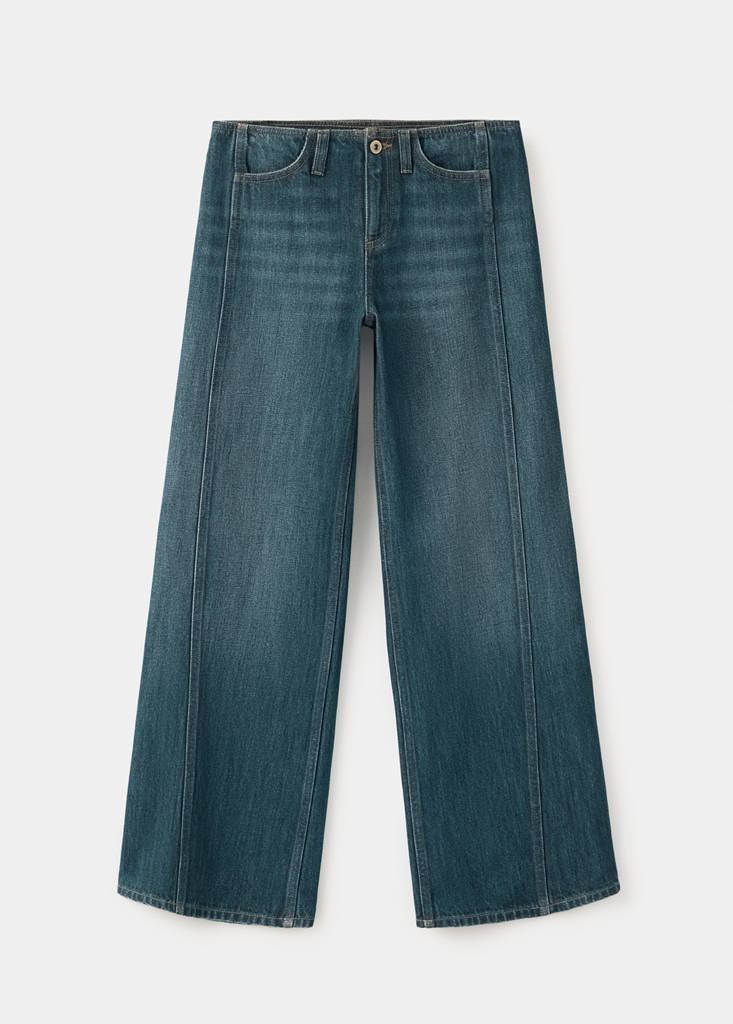 Wide-leg jeans with decorative stitching — Dark Vintage Blue