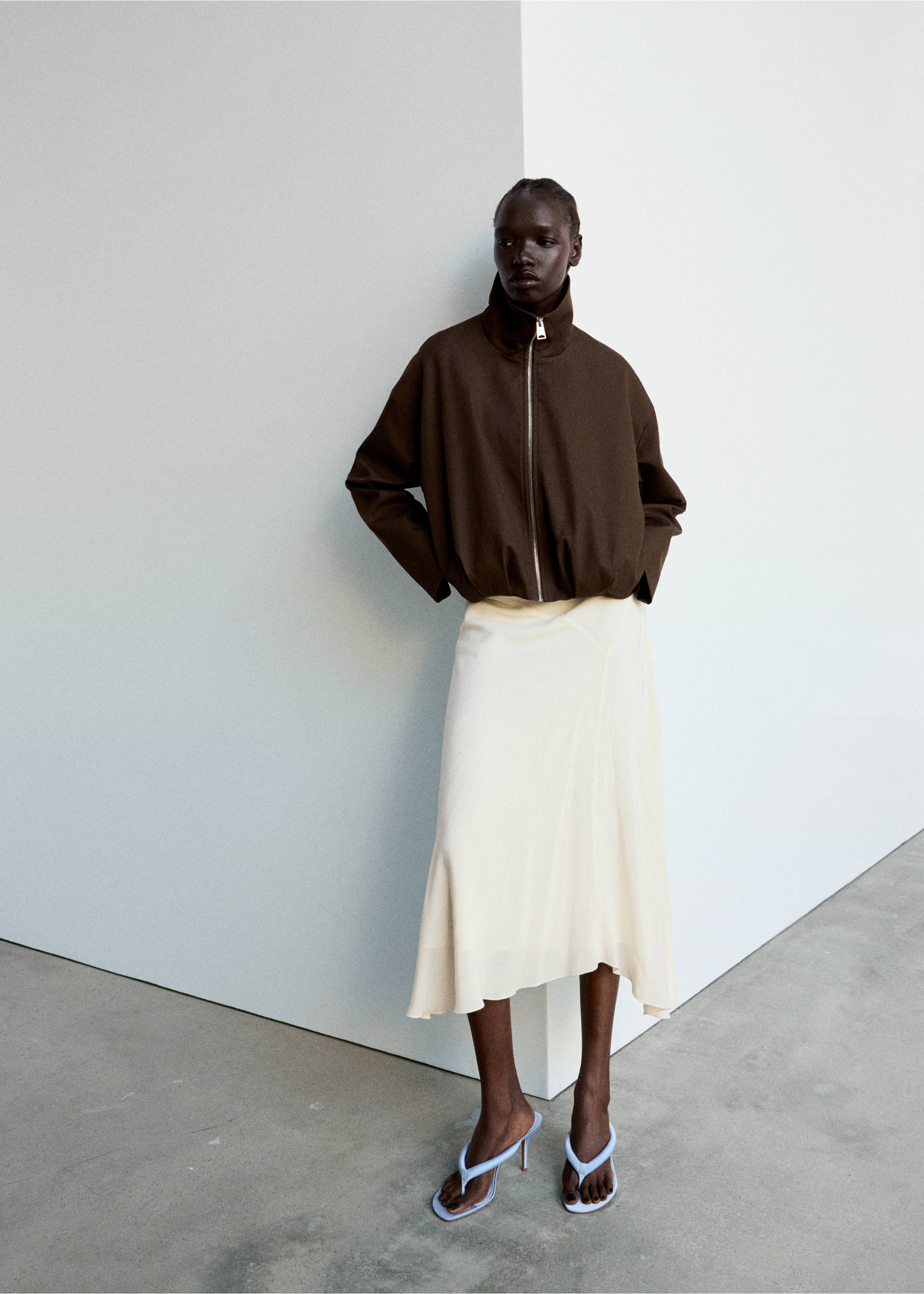 Oversized funnel-neck jacket - General plane, Chocolate. Ref: 37054787-00.